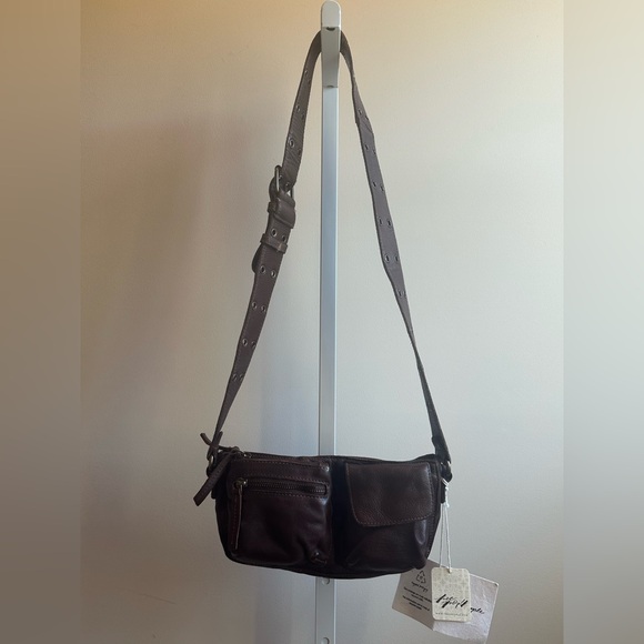 NWT Free People Wade Leather Sling Bag Cognac Brown Crossbody - Picture 5 of 11
